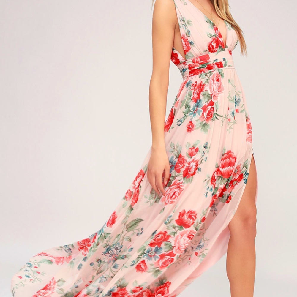 Lulus Floral Print Chiffon Maxi Dress size S